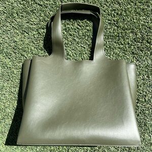 A NEW DAY - Olive Green Leather Tote Bag - Minimalist Women’s Carryall